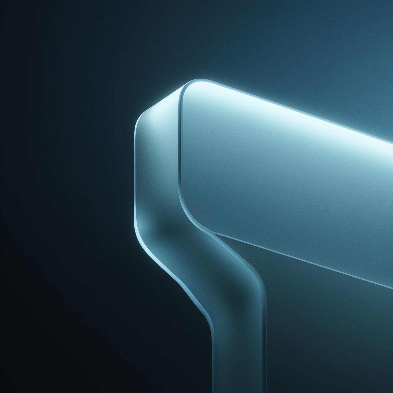 Looking at these three abstract 3D glass renders: Image 1 (left): "Smooth curved glass form with teal-blue gradient