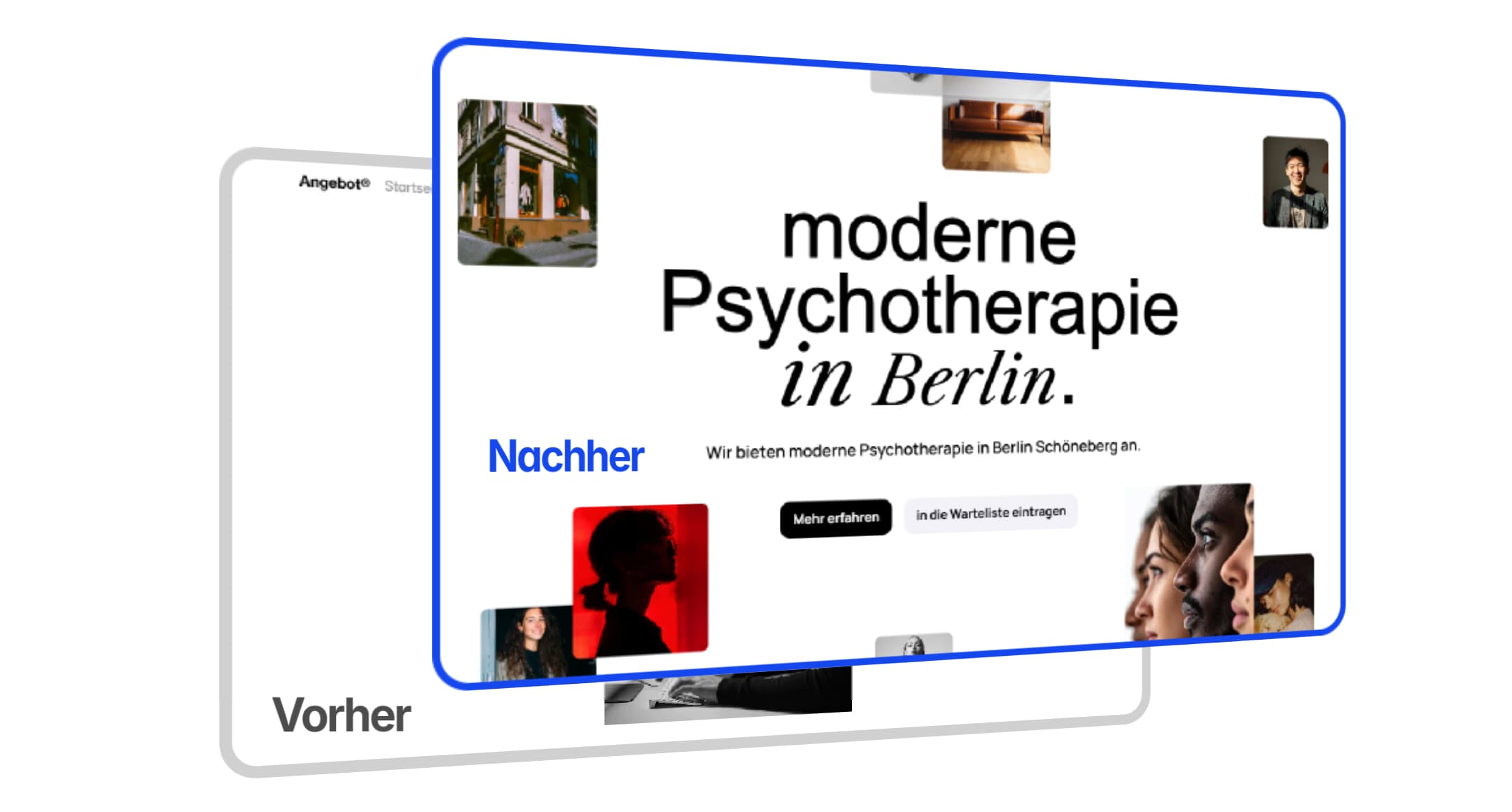 ein website-relaunch bildlich gezeigt, anhand von einem Bild der neuen Website neben der alten Website