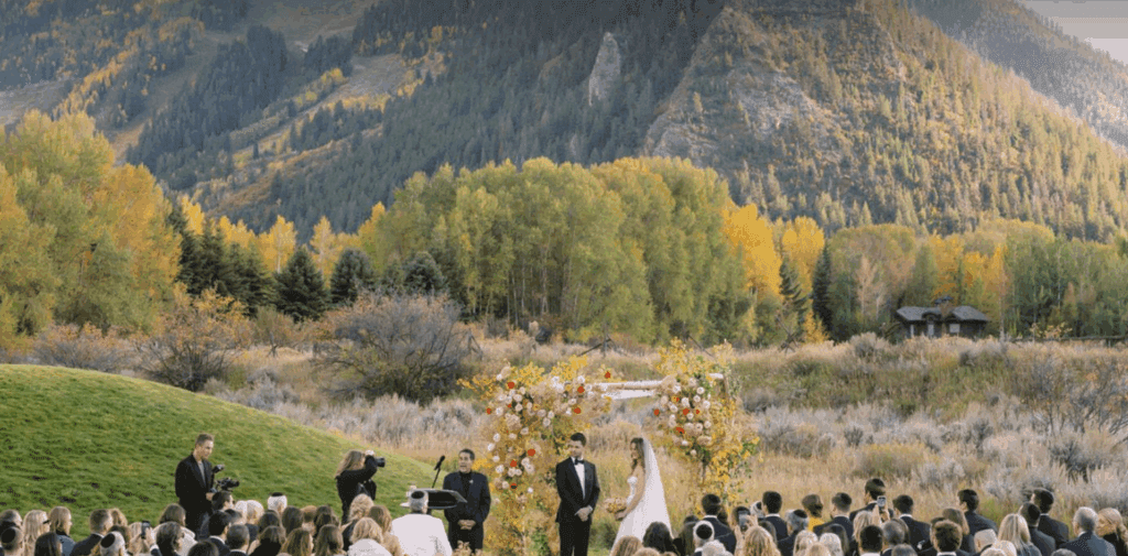 Exterior view of Aspen Meadows Resort with mountains in the background, showcasing a scenic Colorado wedding venue.