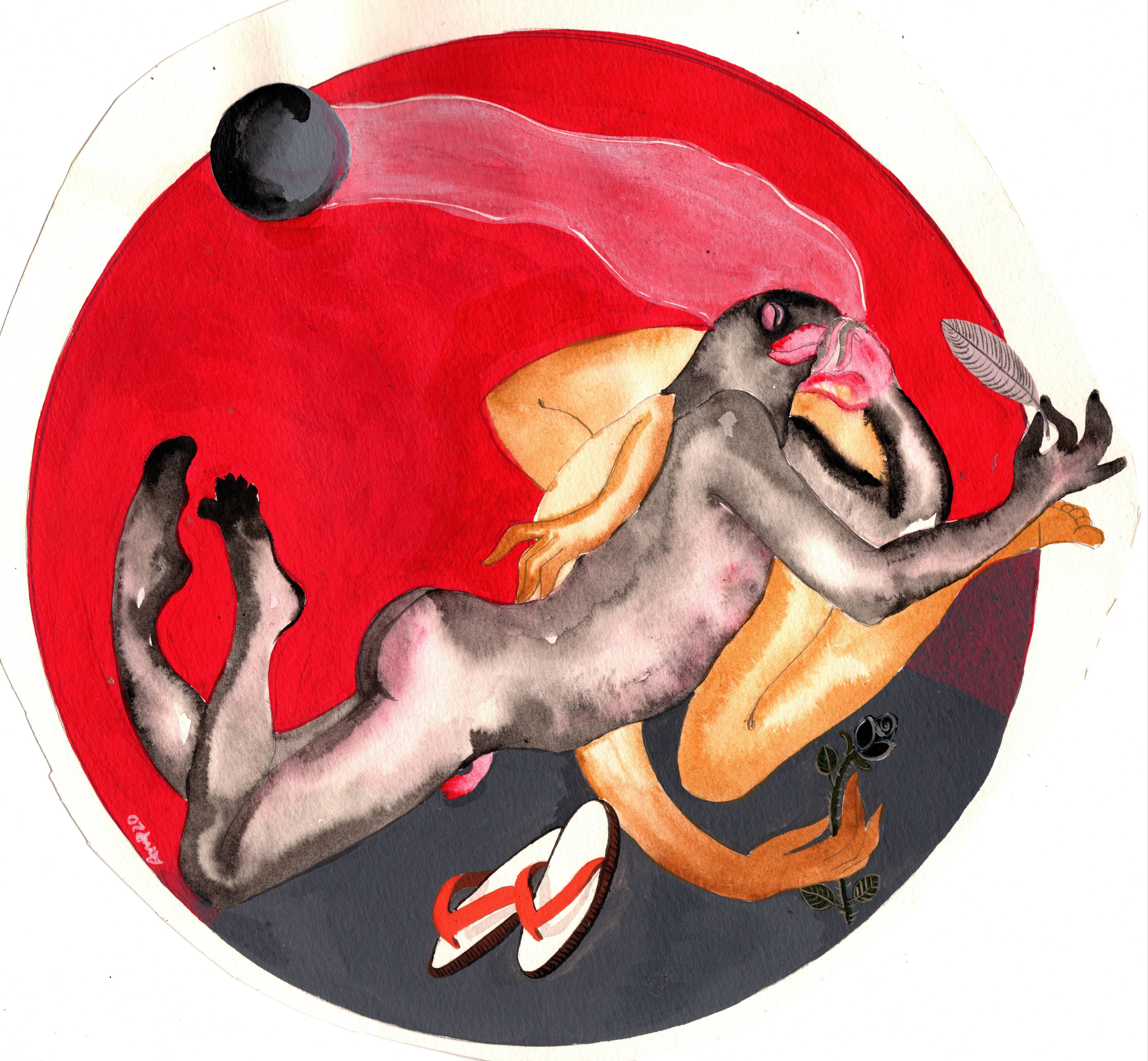 herd of sheep on road painting