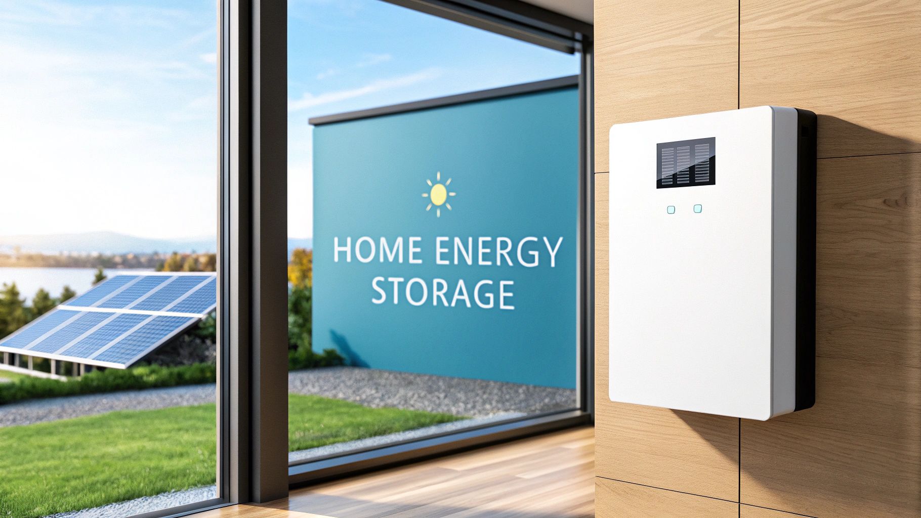 a blue wall with the text 'home energy storage'
