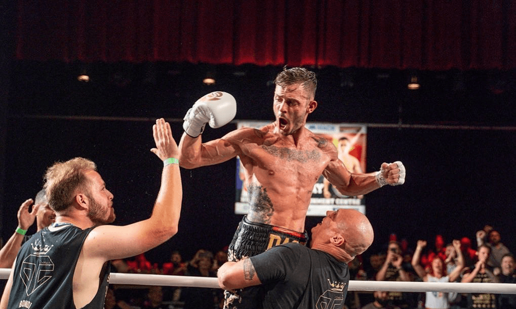 Danilo Dash Creati throwing a powerful punch on the heavy bag during training.