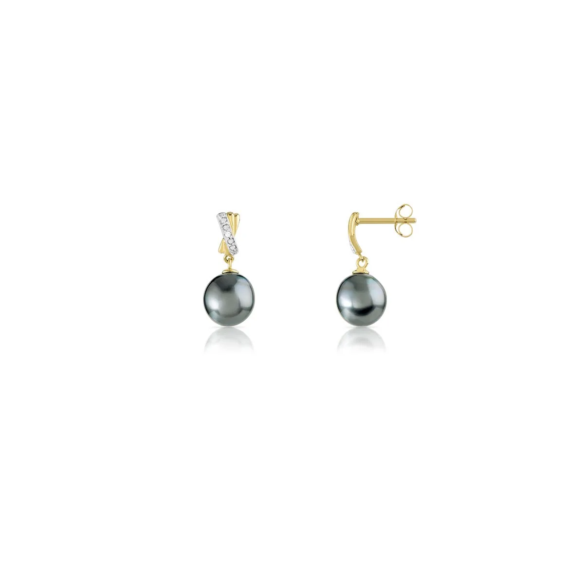 Boucles d'oreilles en deux ors 750 sertie de diamants et perles