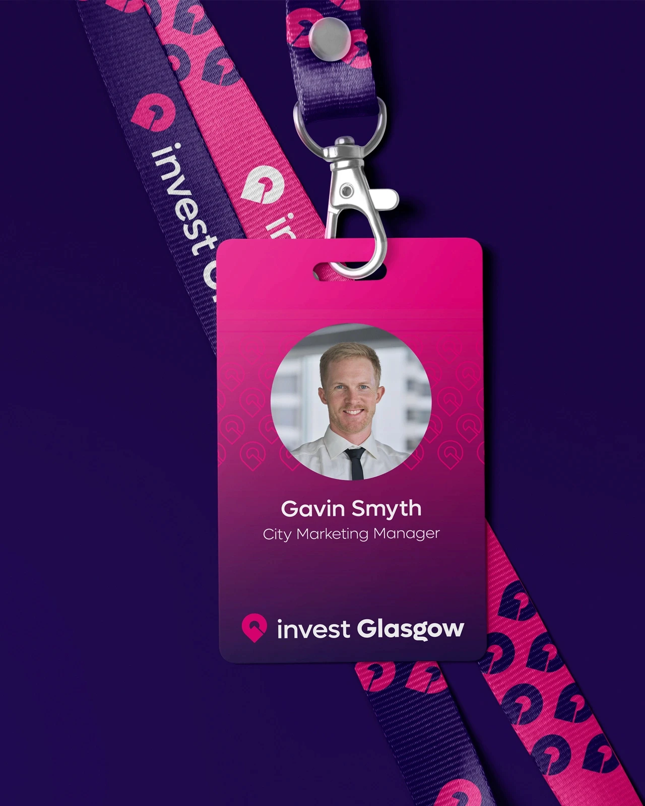 Example of lanyard and ID card for Invest Glasgow