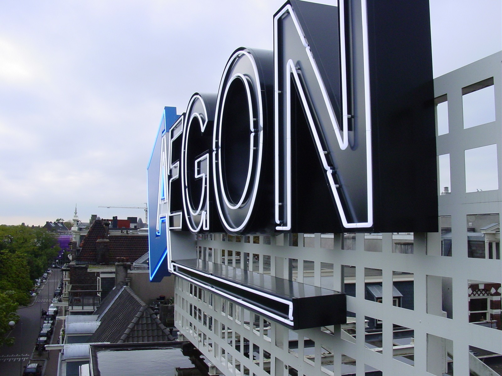 close-up of a rebranded roof mounted Aegon logo