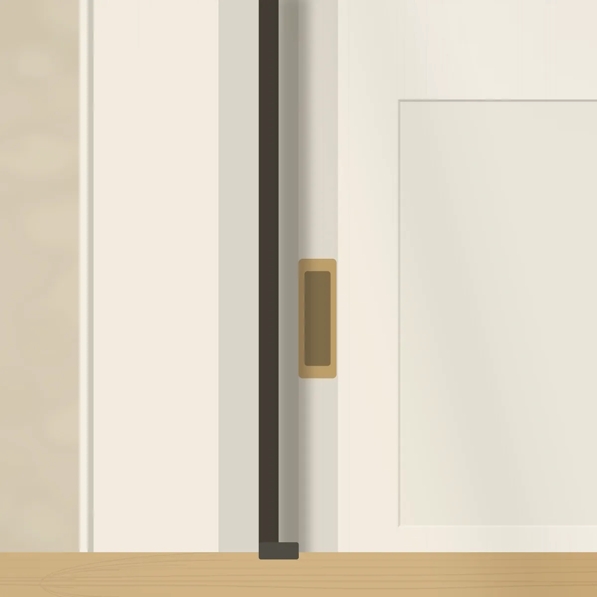 Pocket door edge sliding into the wall