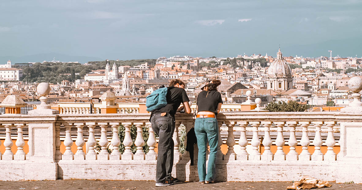Sunset view over Rome's rooftops from the Gianicolo Terrace.