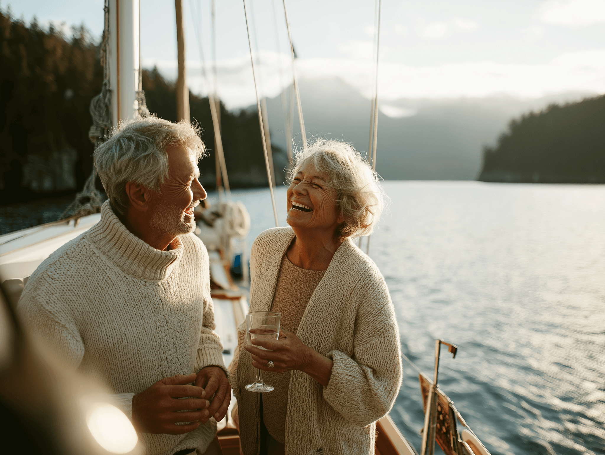 A retired couple on a yacht