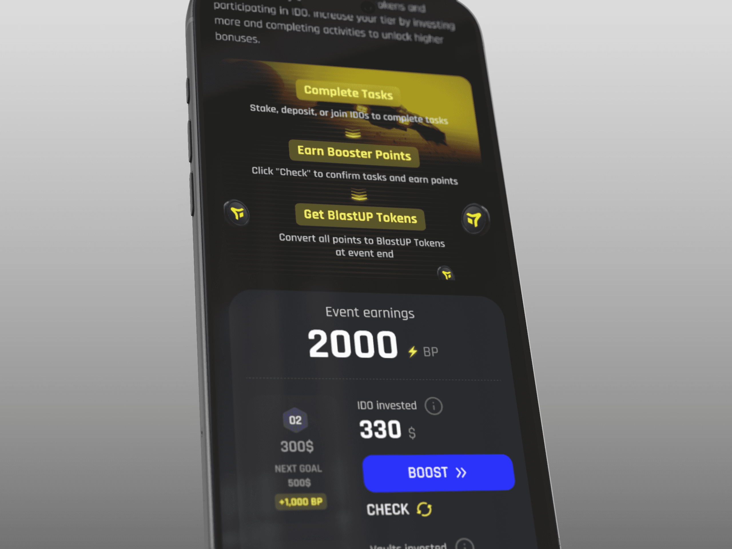BlastUP onboarding and event earnings flow