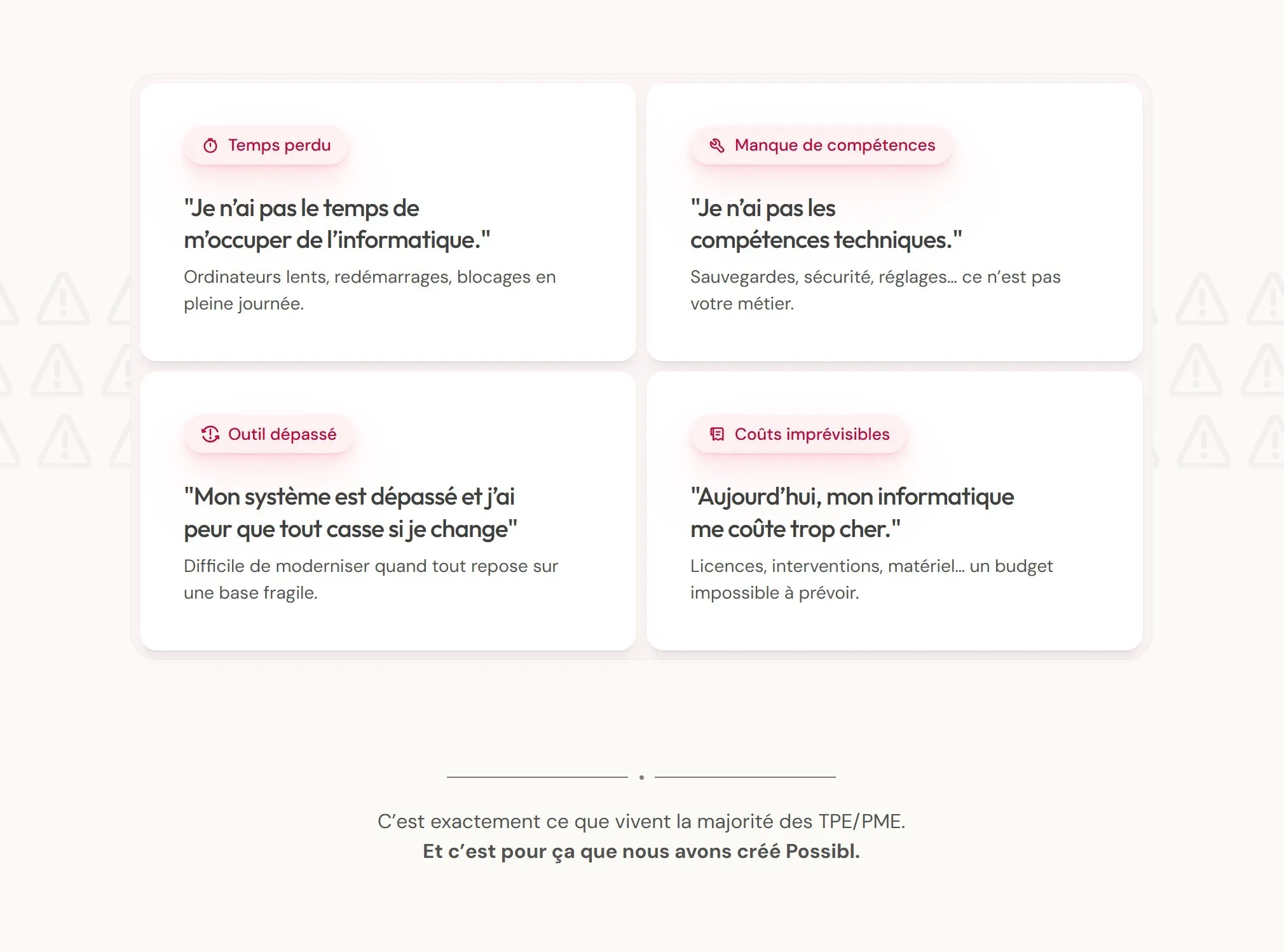 section problème site possibl