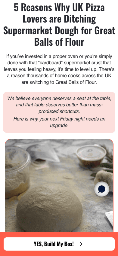 Great Balls of Flour: landing page screenshot