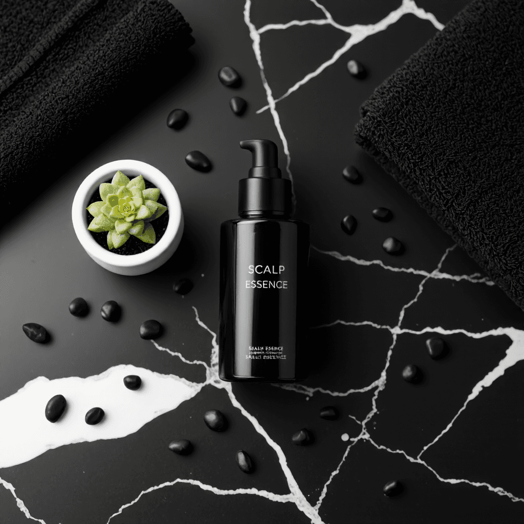 product photography of bottle of scalp essence