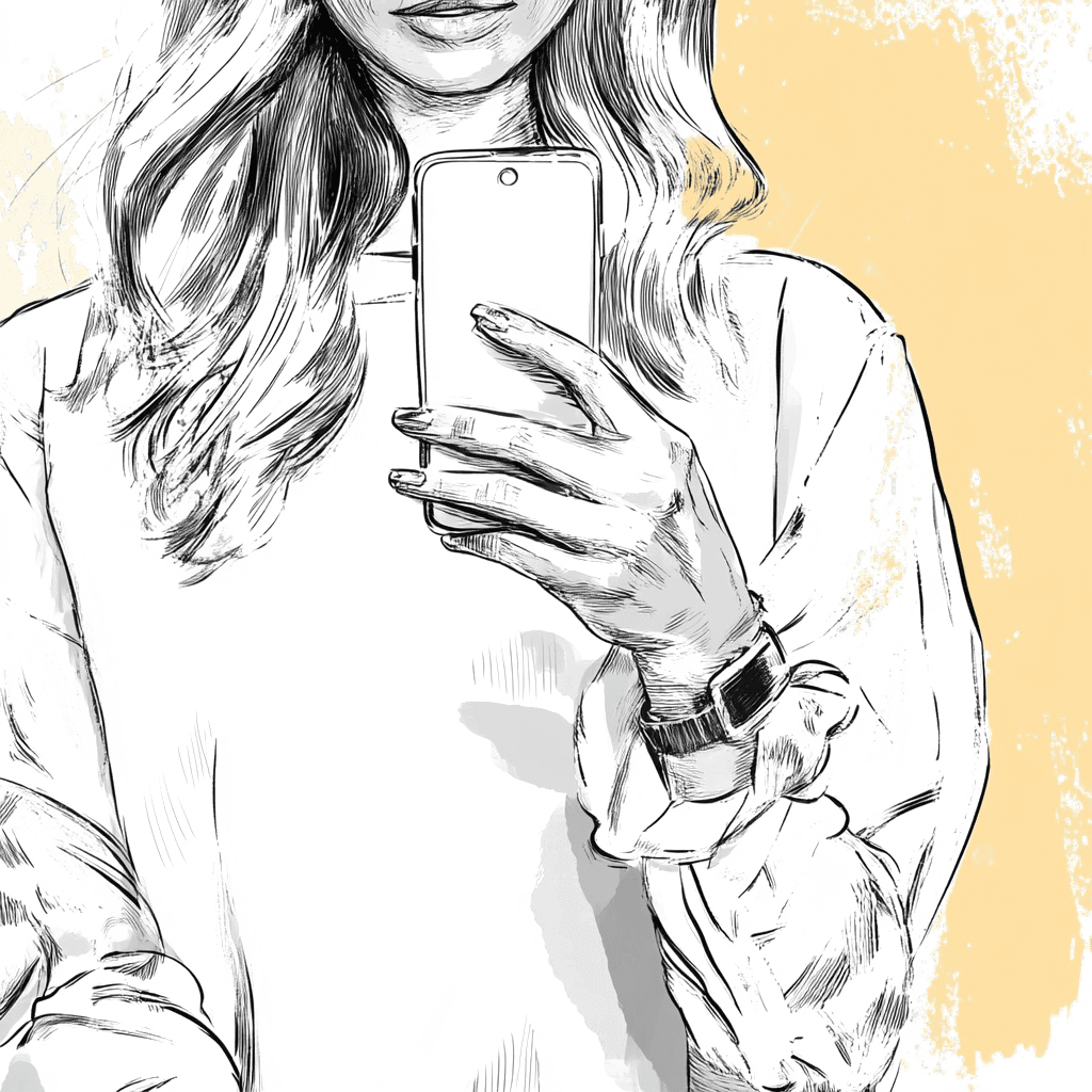 Illustration of woman reading on phone