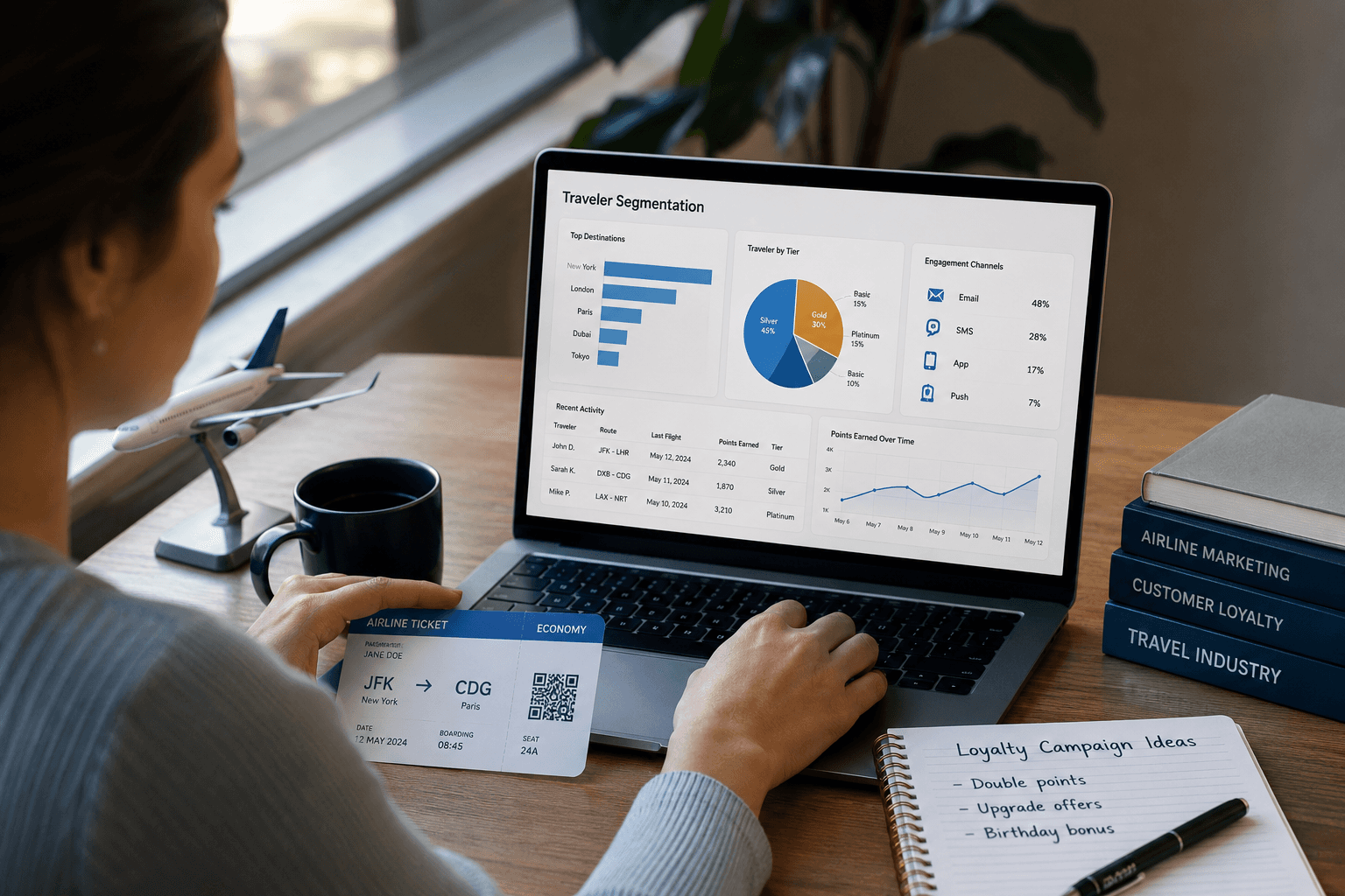 Omnichannel airline loyalty integration connecting booking, airport, mobile app, in-flight, and partner rewards