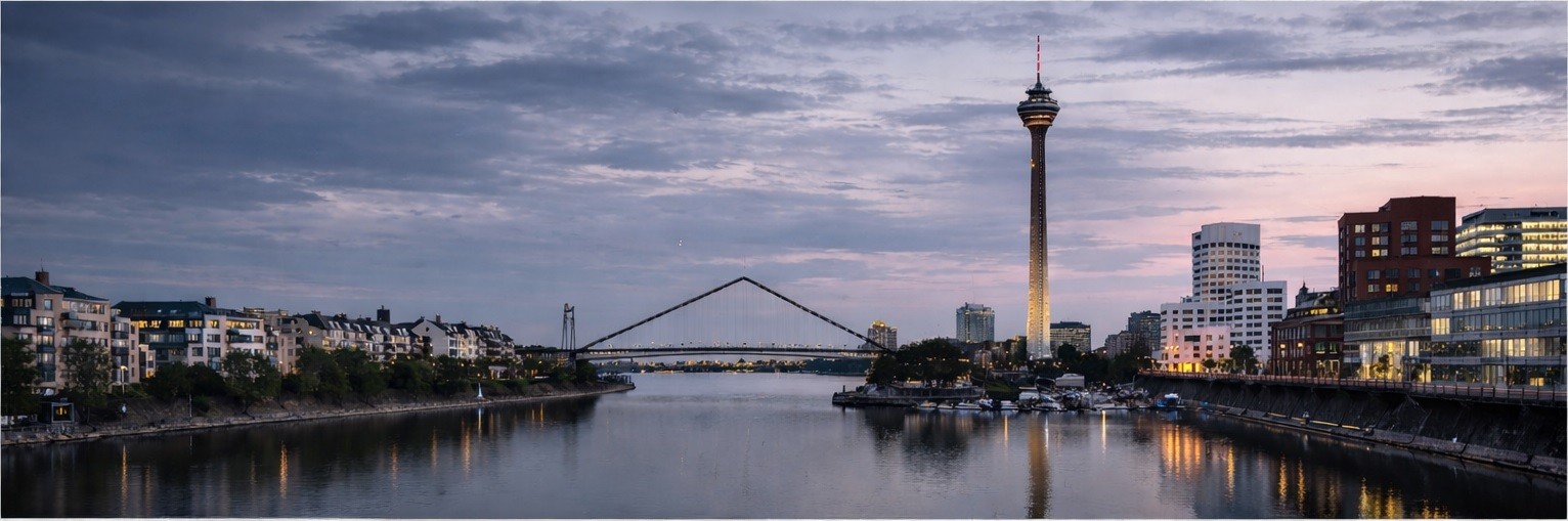 Skyline von Düsseldorf am Rhein als Symbol für Kurzzeitvermietung in NRW 2026