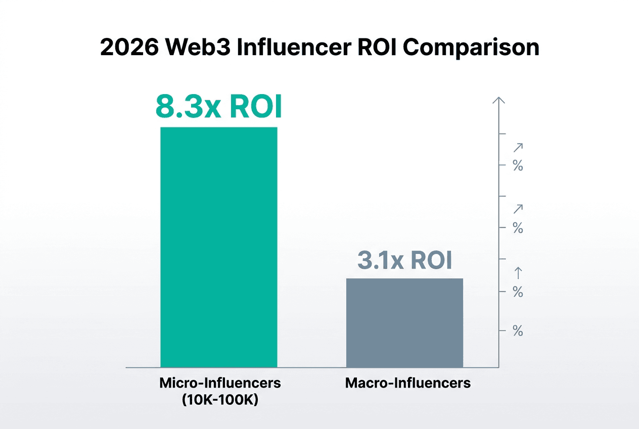 A vertical bar chart comparing ROI for Web3 influencers, showing 8.3x ROI for micro-influencers versus 3.1x ROI for macro-influencers.