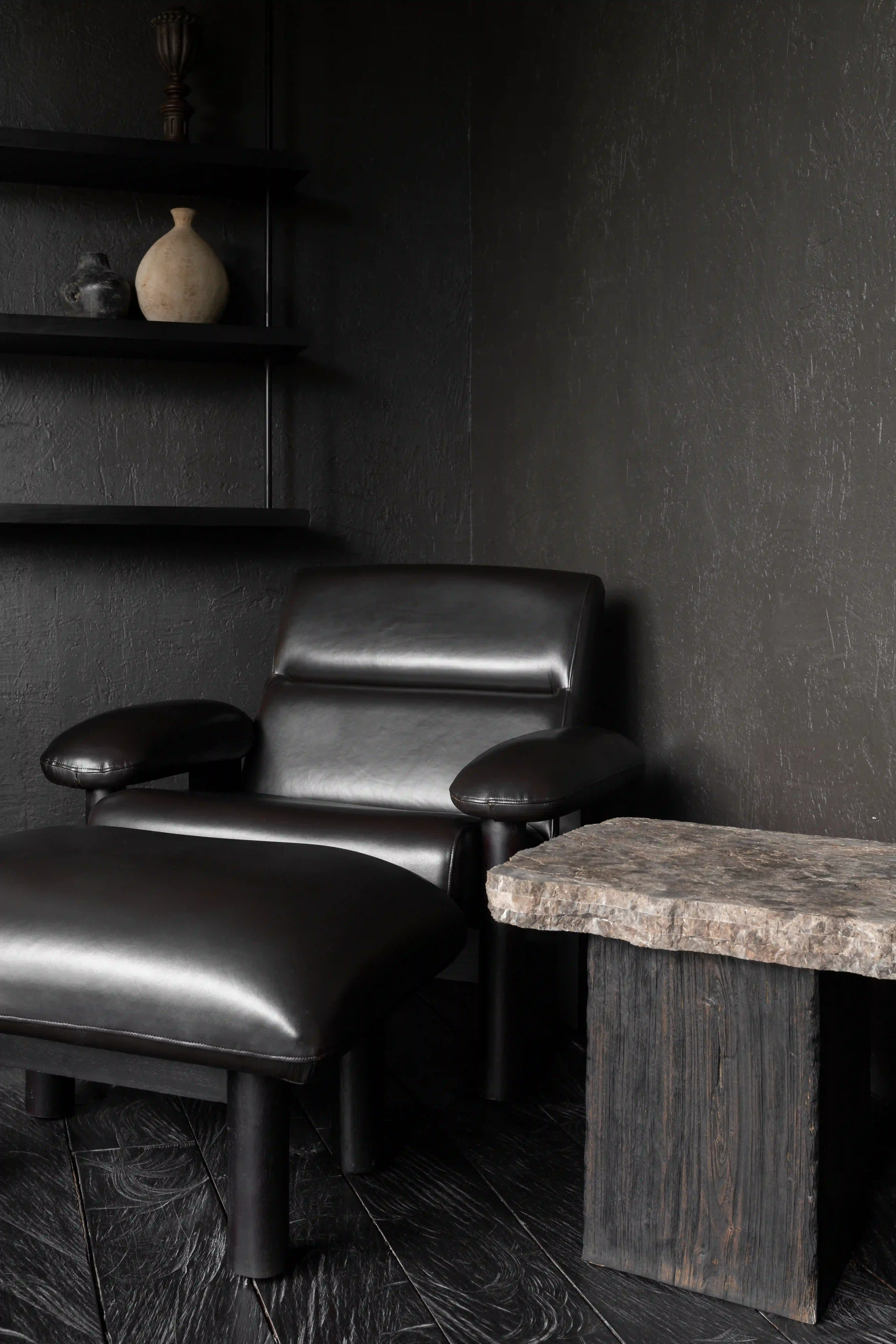 Modern building corner with dark glass windows