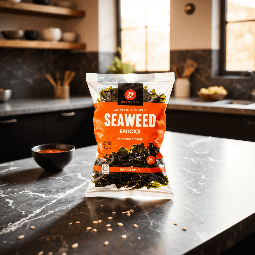 product photography of pack of seaweed snacks