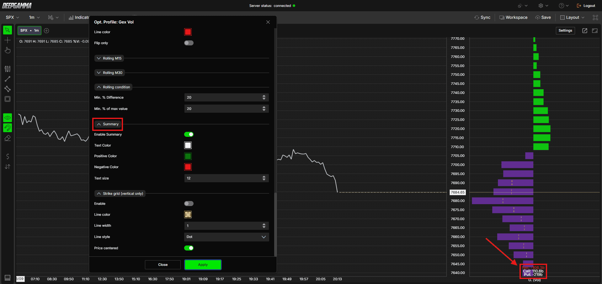 Option Profile - DeepGamma Web. Summary screenshot 11.