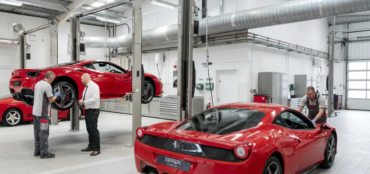 Person checking car brakes ta showroom