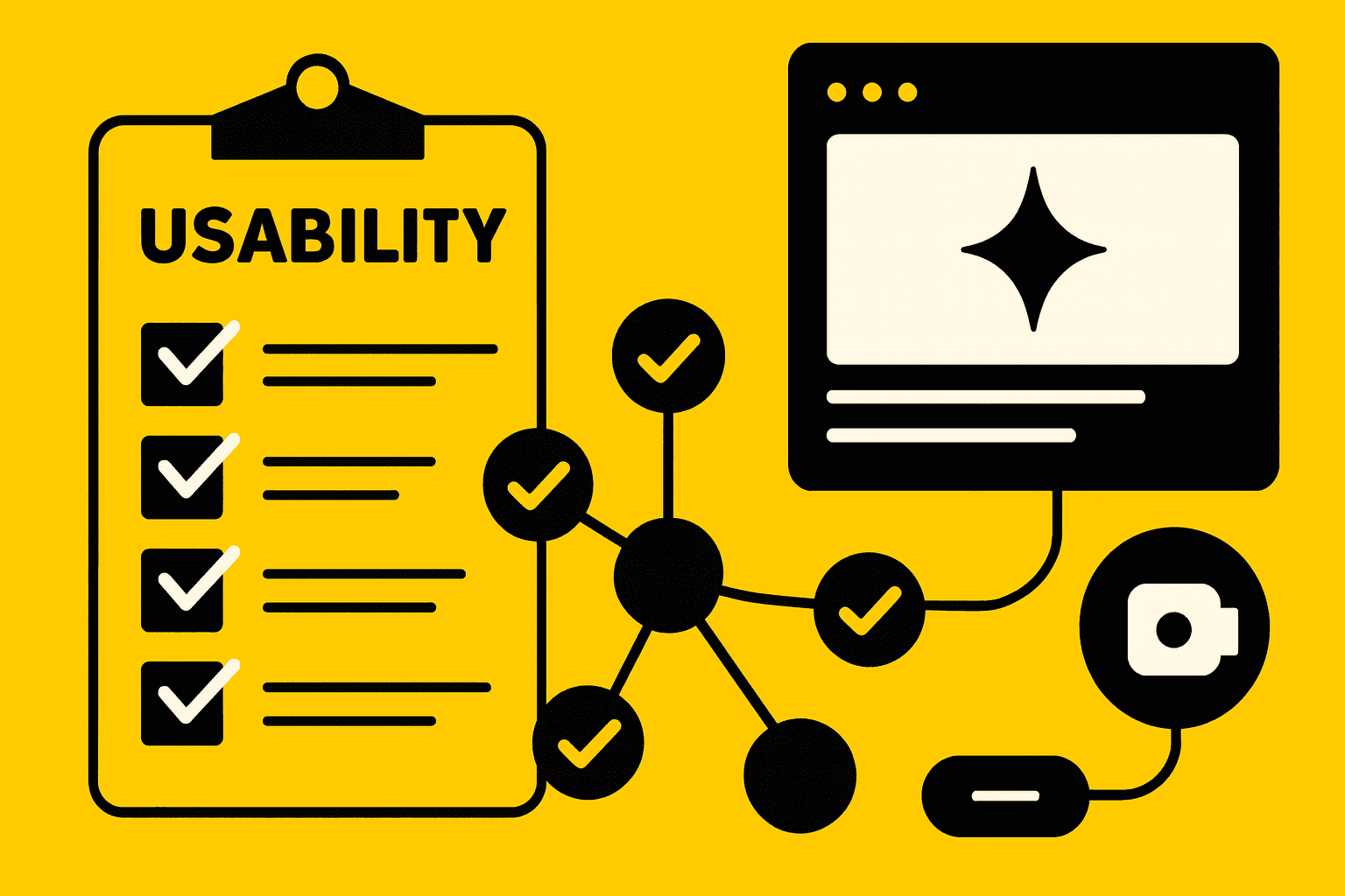 UX dashboard with usability testing checklist, issue severity mapping, and remote usability testing clips.