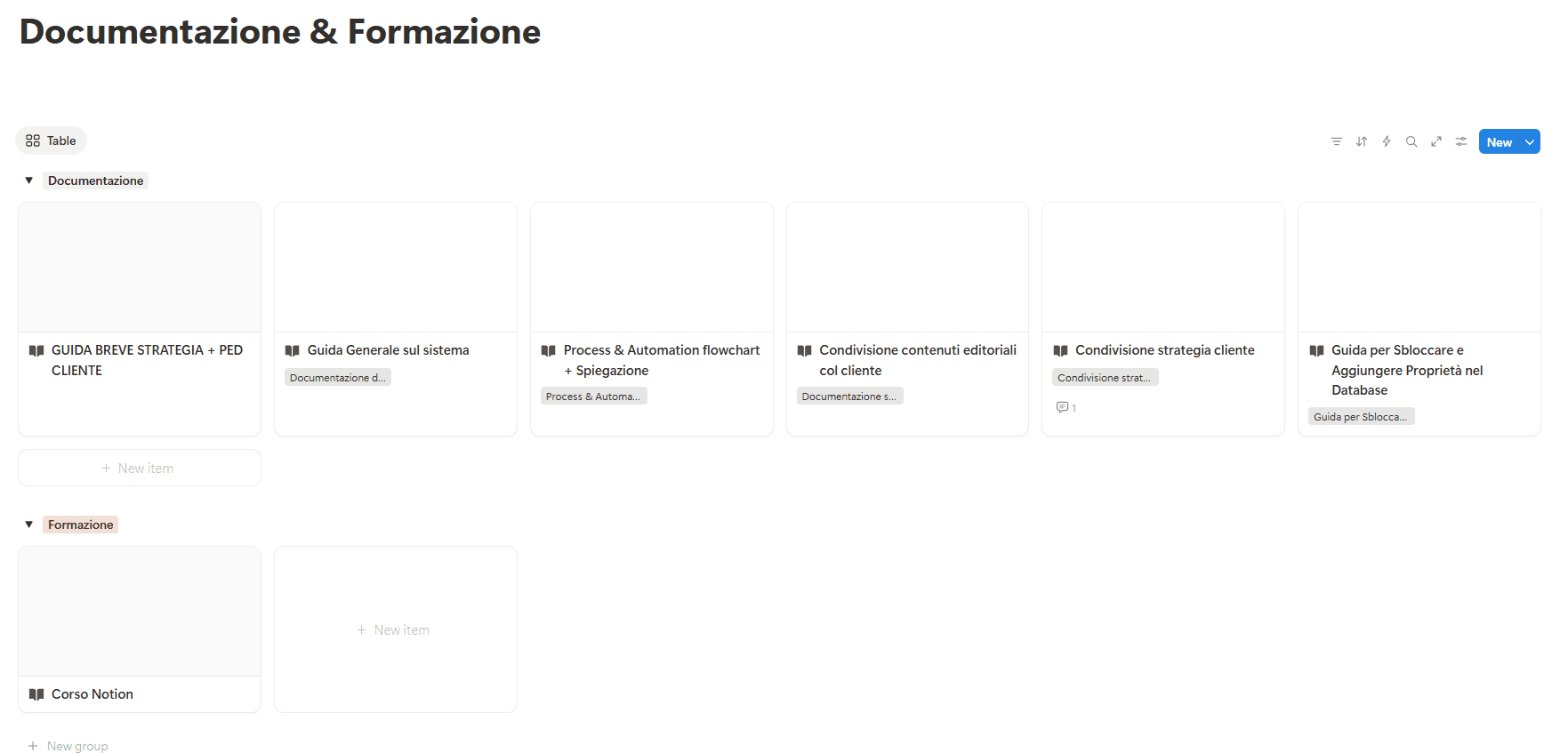 Sezione documentazione e formazione