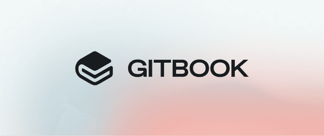 The GitBook logo on a pale blue and red background