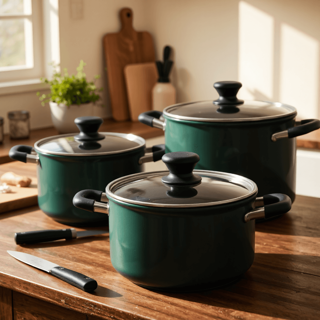 product photography of set of cooking pots