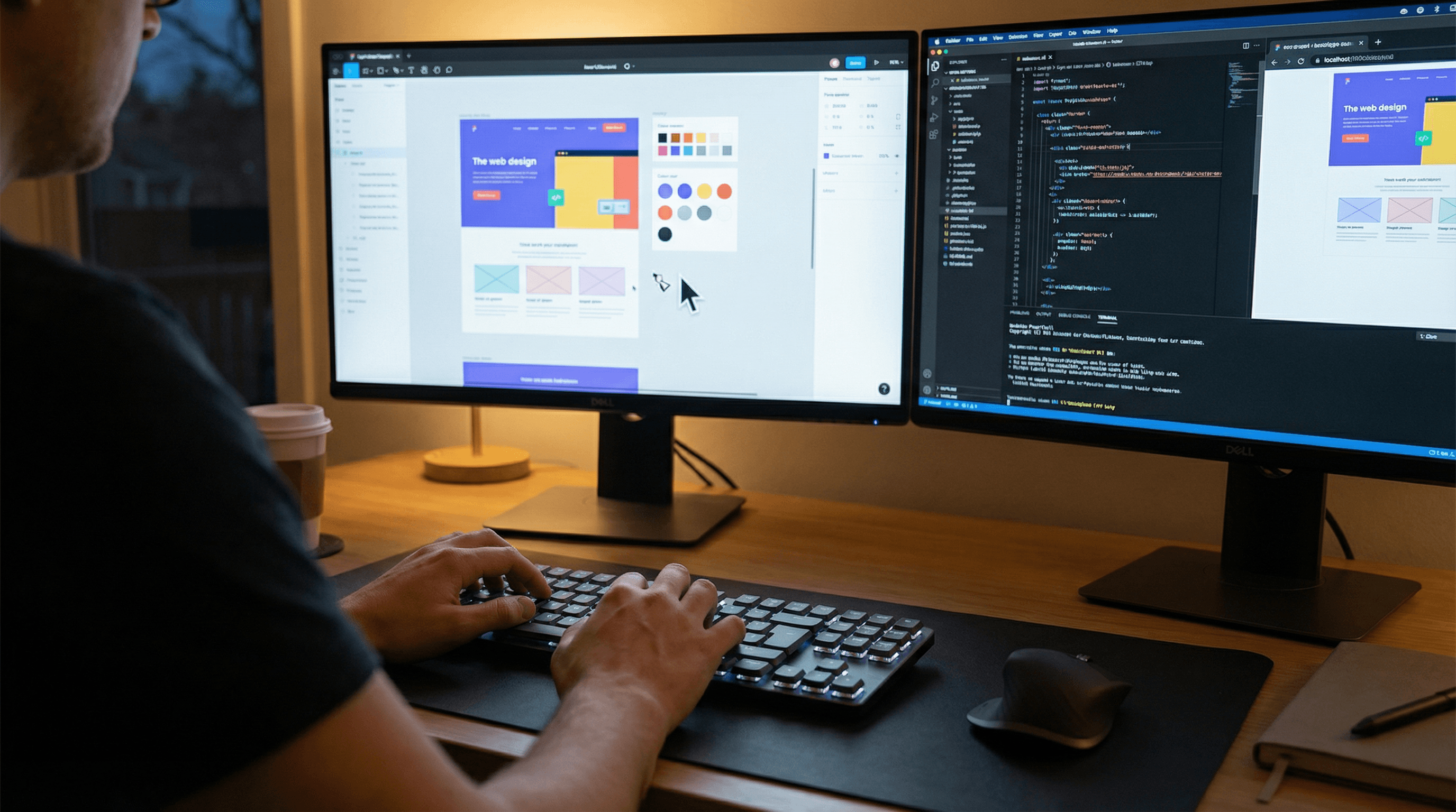 Halton Hills web designer at work - coding websites on dual screens by DAWebDesigns