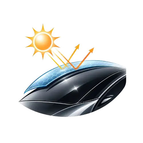 Sun rays reflecting off a car hood demonstrating UV protection and thermal resistance to prevent paint oxidation in The Woodlands.
