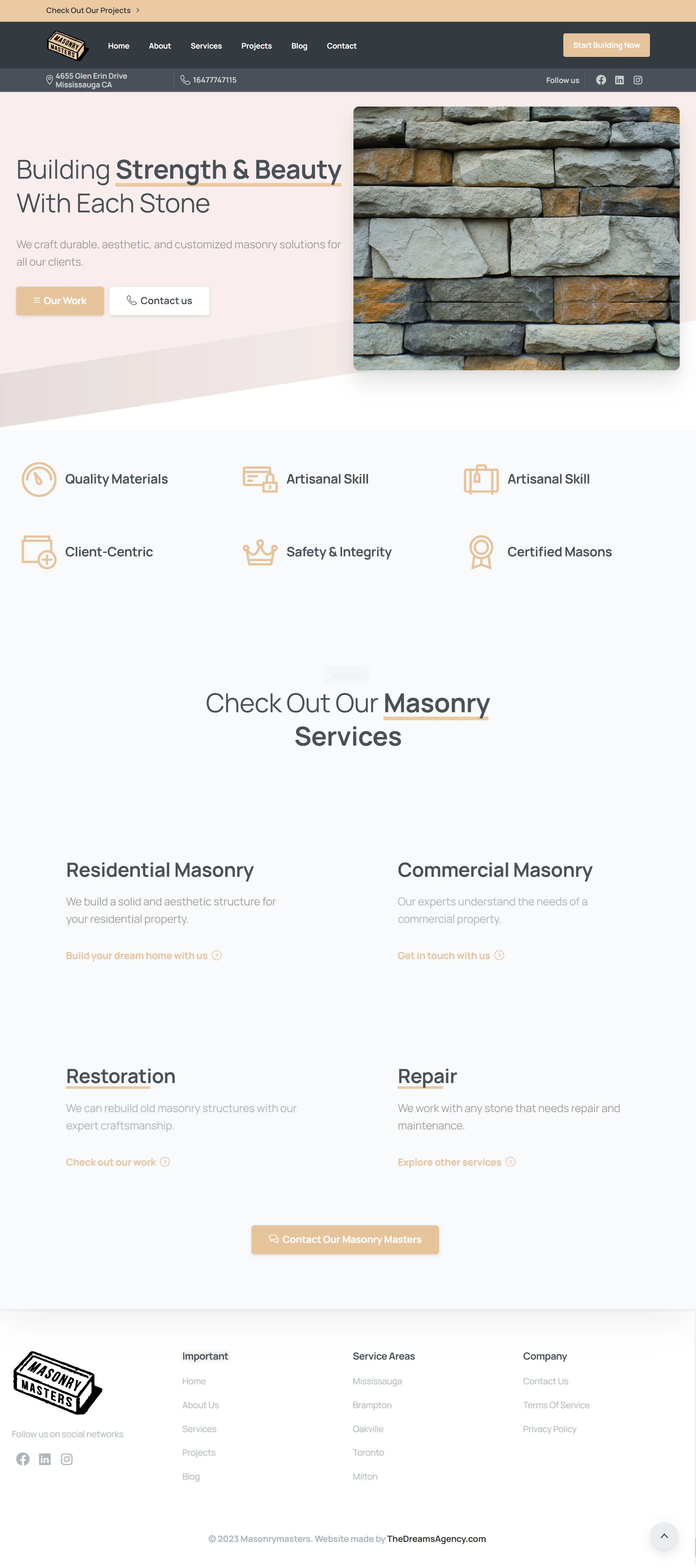 Masonry Patio Stone page for Masonry Masters website developed & designed by Dreams Agency Mississauga, Ontario
