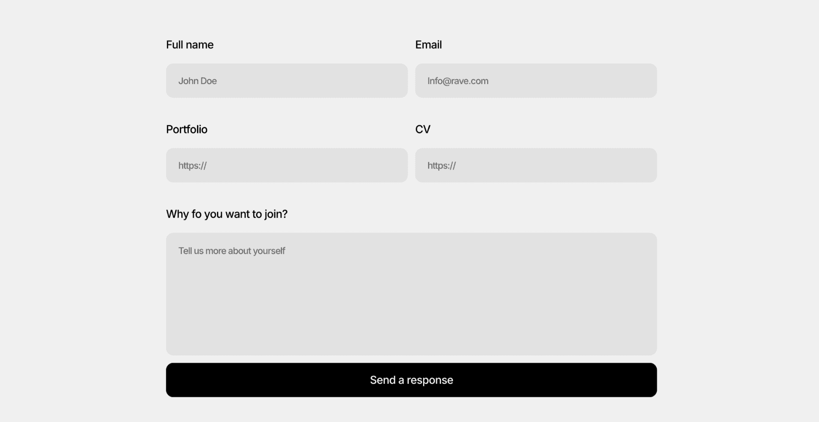 Job application form with portfolio and motivation fields