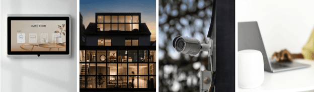 Professional audiovisual installation in a commercial or residential space showing mounted displays