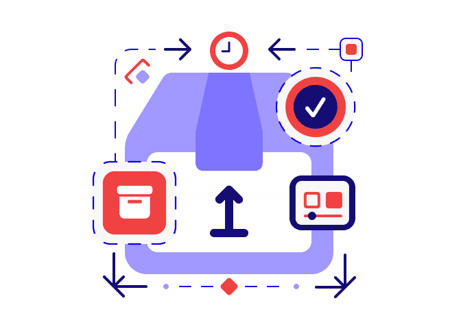 Illustration showing a moving box with an icon composition representing Office Moves.