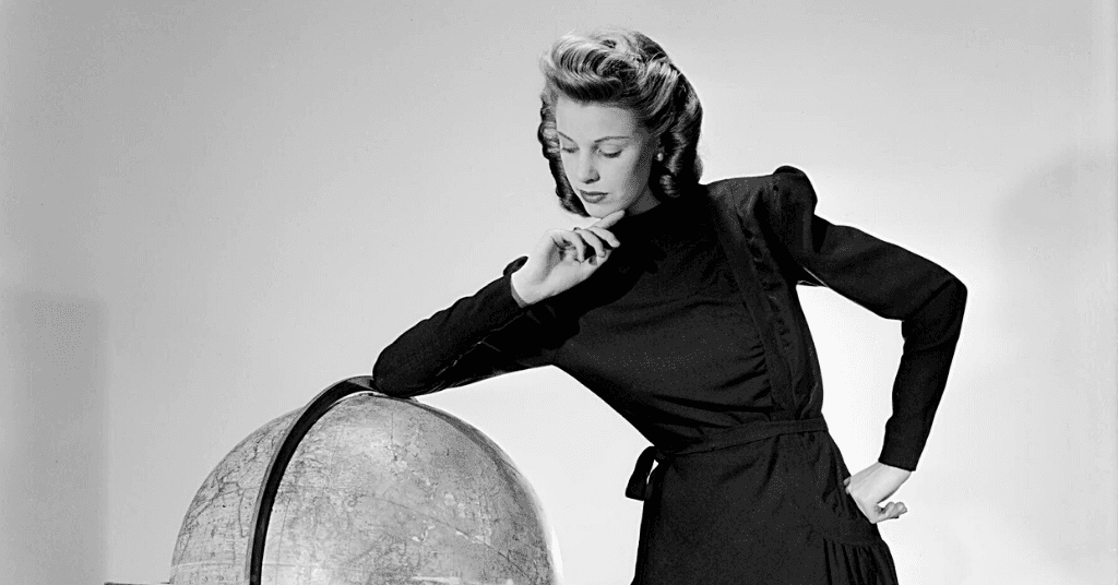 Fashion model 1940s reflecting vanity sizing