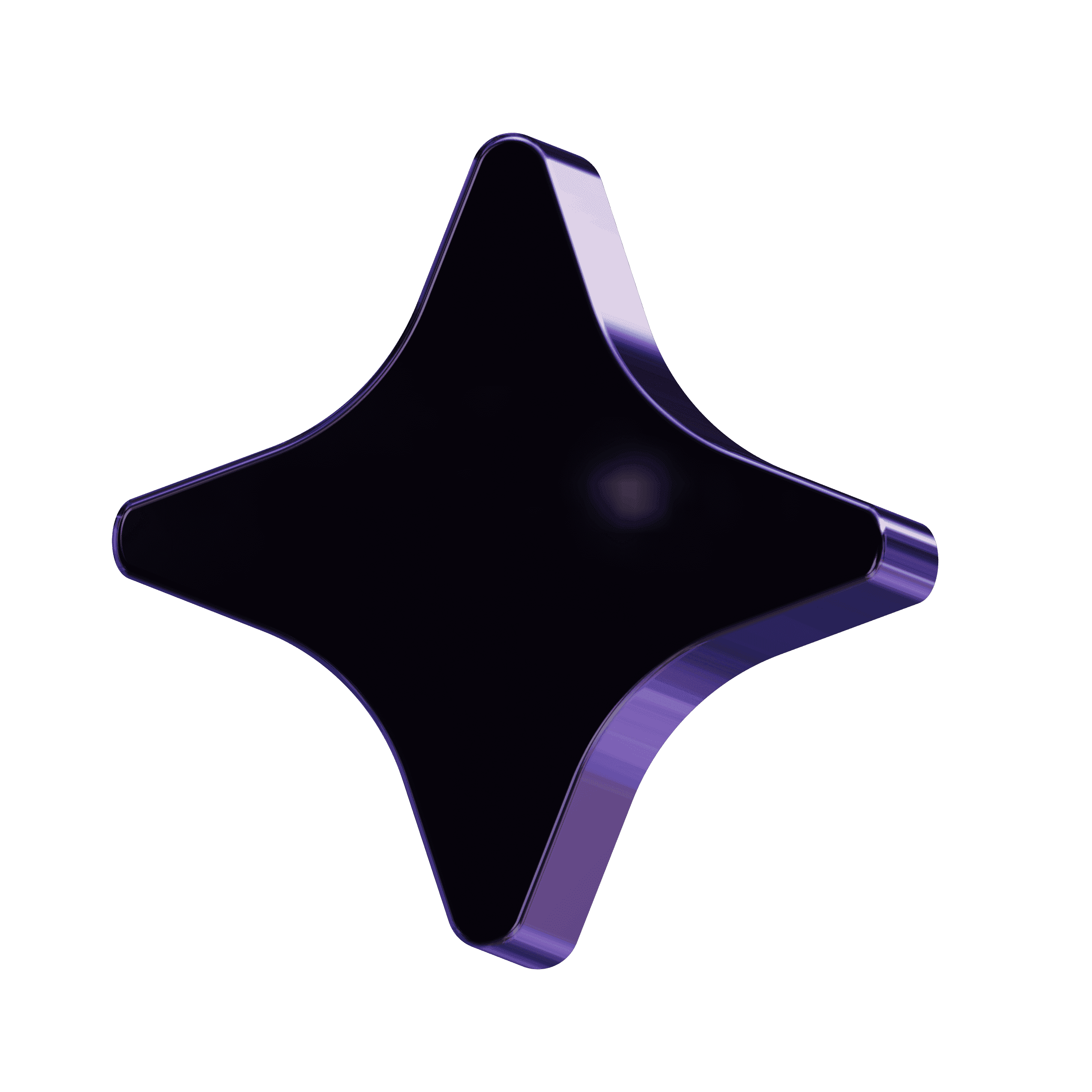A vibrant, glossy purple 3D abstract shape with swirling, wavy surfaces, resembling a twisted, smooth sculpture, floating against a plain backdrop.