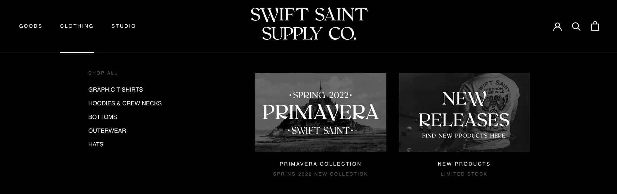 Swift Saint Website Mega Menu