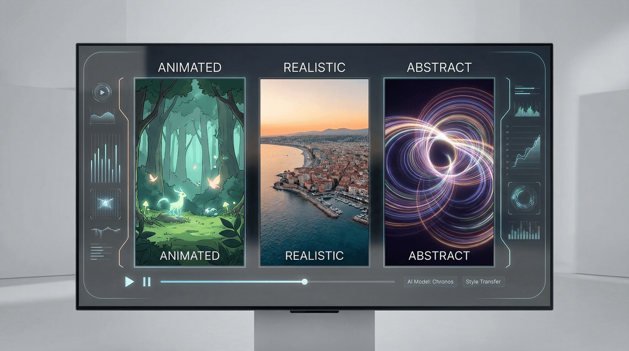 Screen showing different AI art styles - How Long Can AI-Generated Videos Typically Be