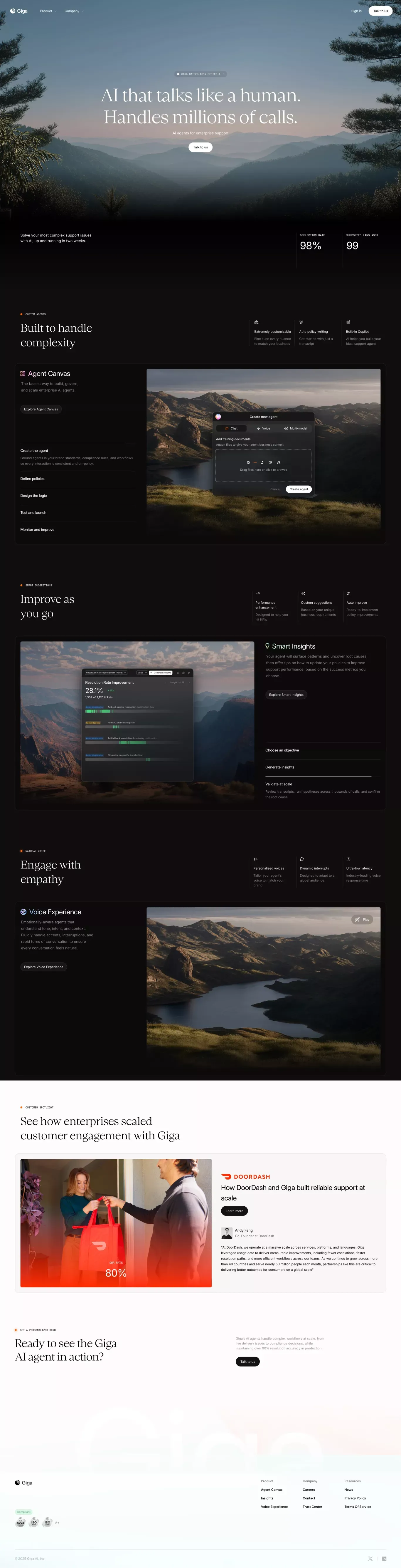 Giga landing page screenshot showcasing AI and Tech design