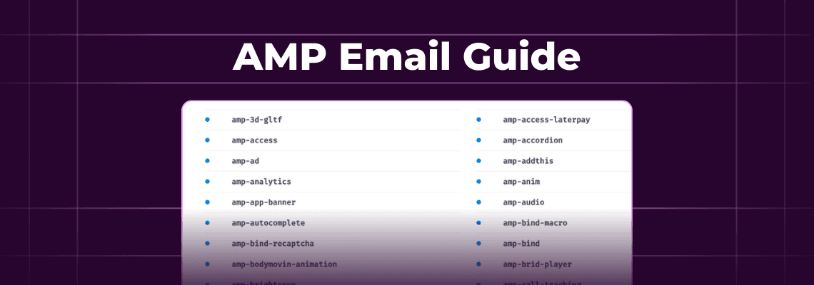 Hero image for the Kinetic blog post on AMP Email, showing the blog title "AMP Email Guide" and a list of AMP code features.