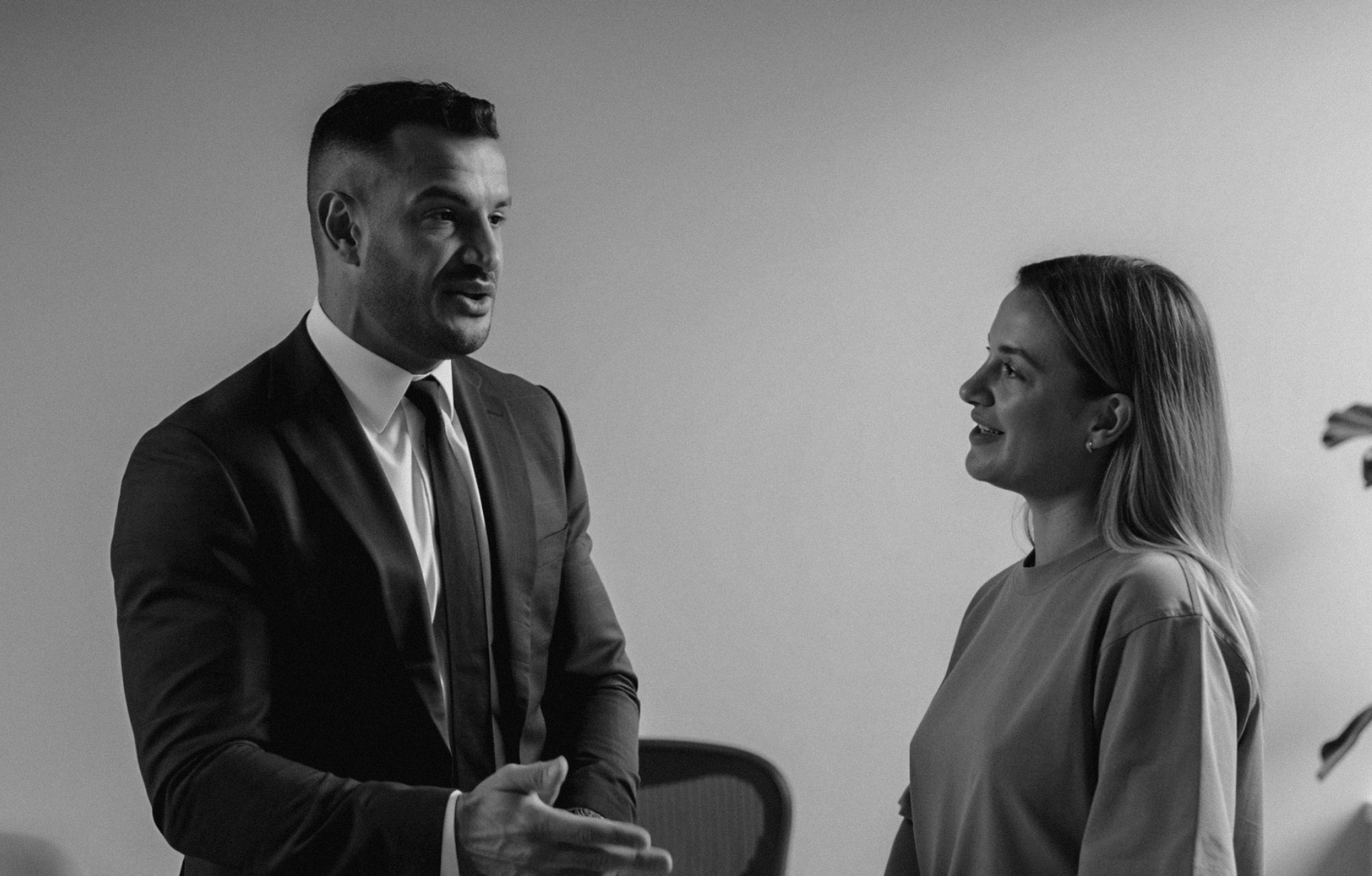 Lawyer and client speaking