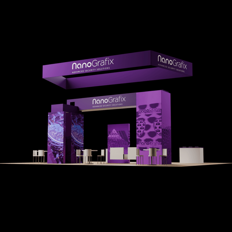 30x40 security software demo booth with lead capture, technical presentations, and open island flow