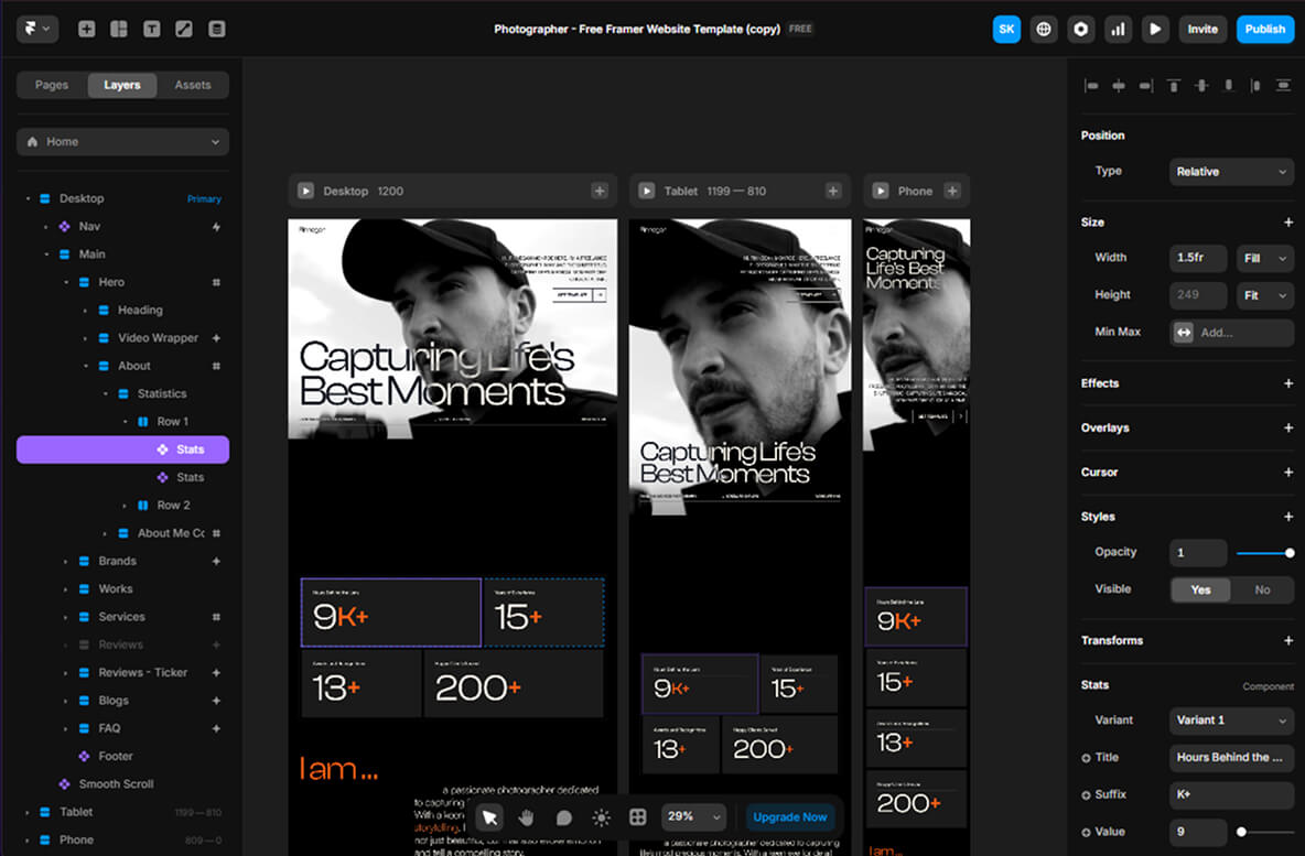 Ο editor της πλατφόρμας Framer.