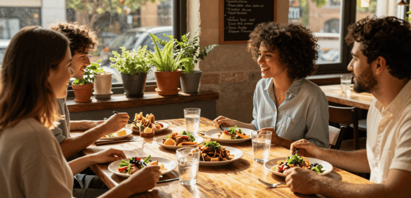 local restaurant with peopel eating around the table