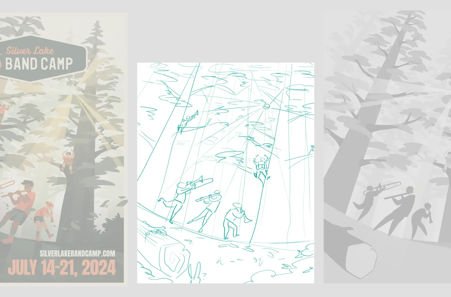 Tri-Fold wedding brochure featuring decorative, laser cut side panels and center invitation card with chinese-porcelain-inspired illustration