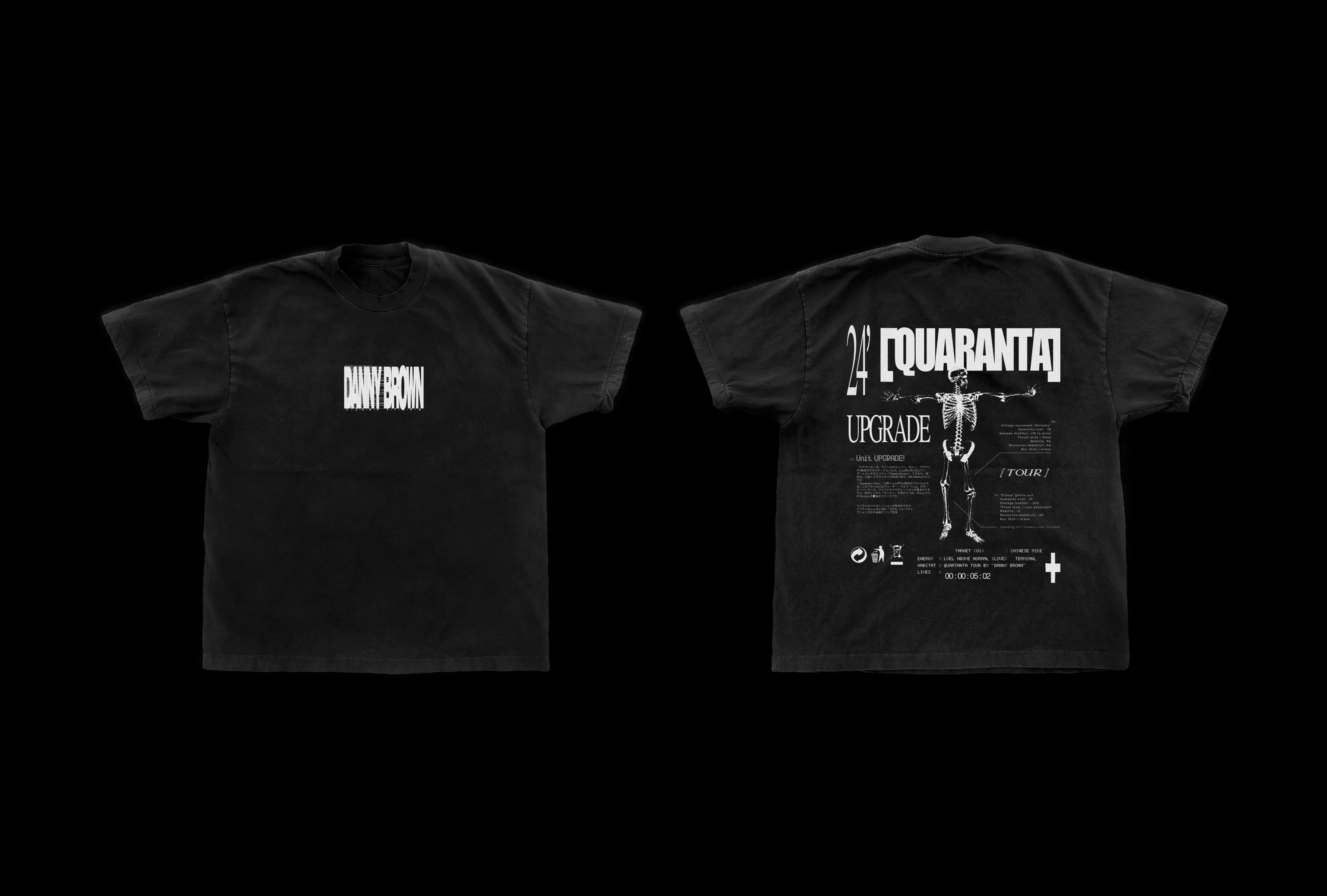 fornt and bacl view of the designs on a black T shirt