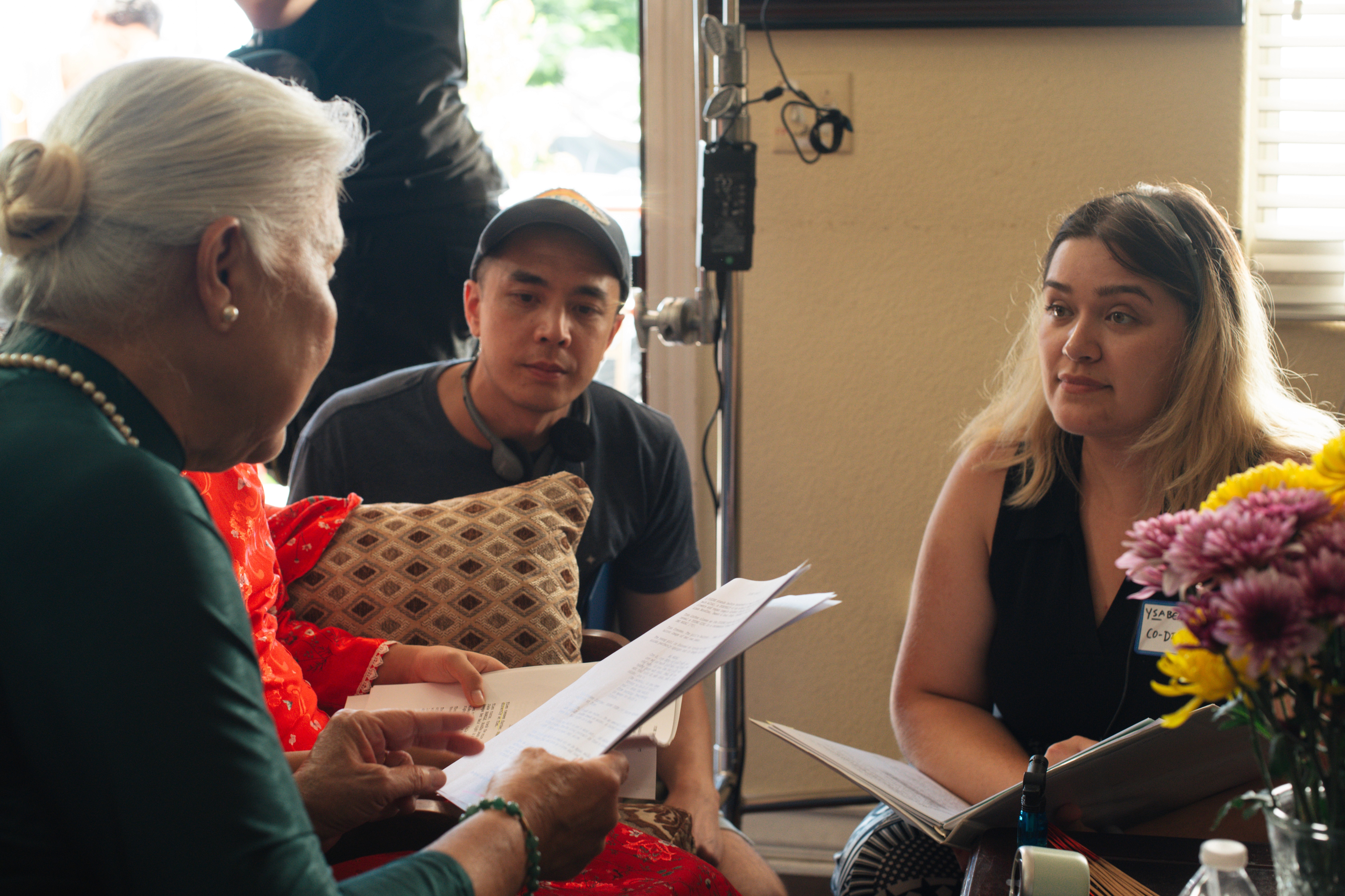 cast and crew get ready for a shot at Buddhist temple