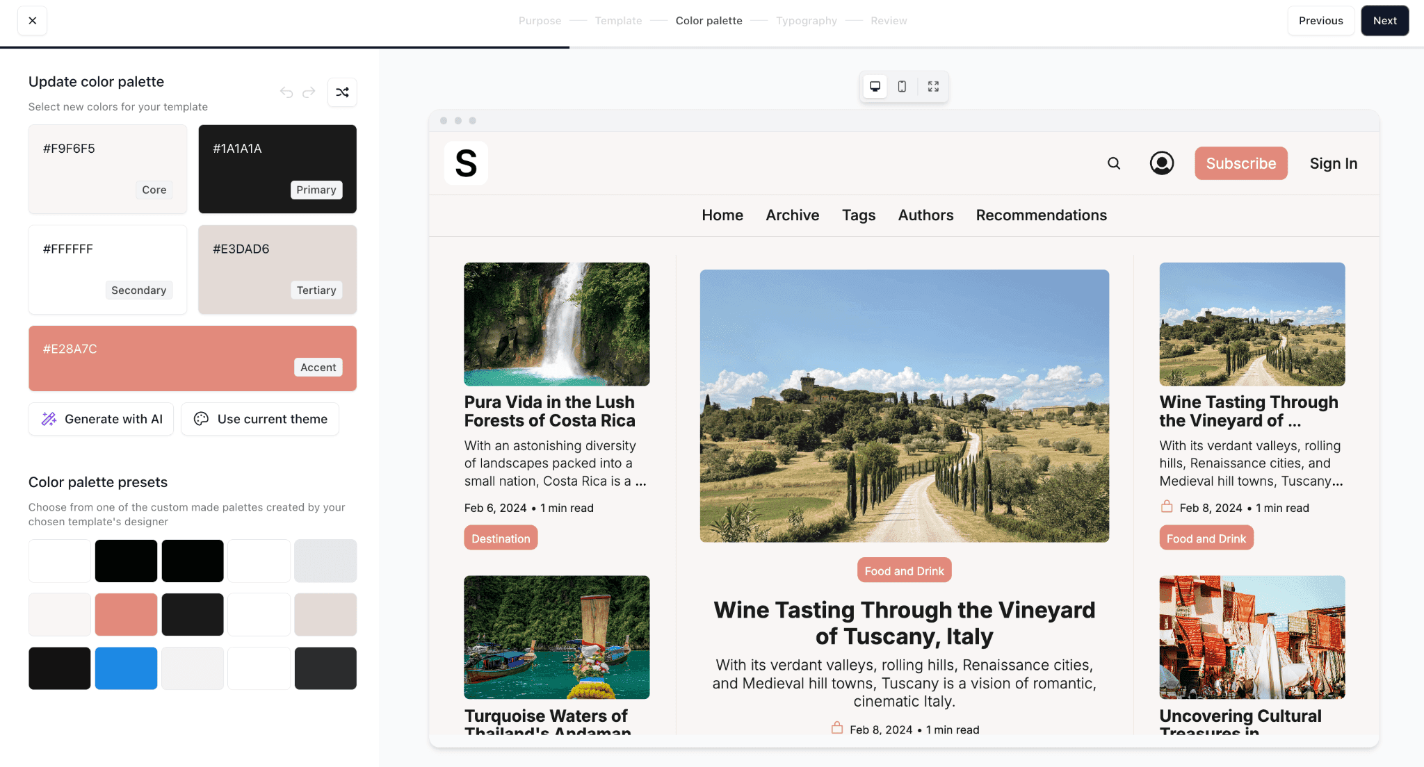 choosing color palettes in beehiiv