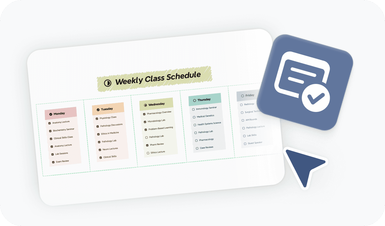 Weekly class schedule planned and tracked across days using an online grid maker with export controls