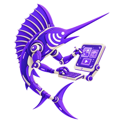 Marlin at a laptop and tablet